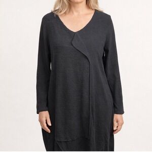 LUUKAA Dress Size 10 Black Textured Knit Pull Over Long Sleeve Midi‎ Lagenlook